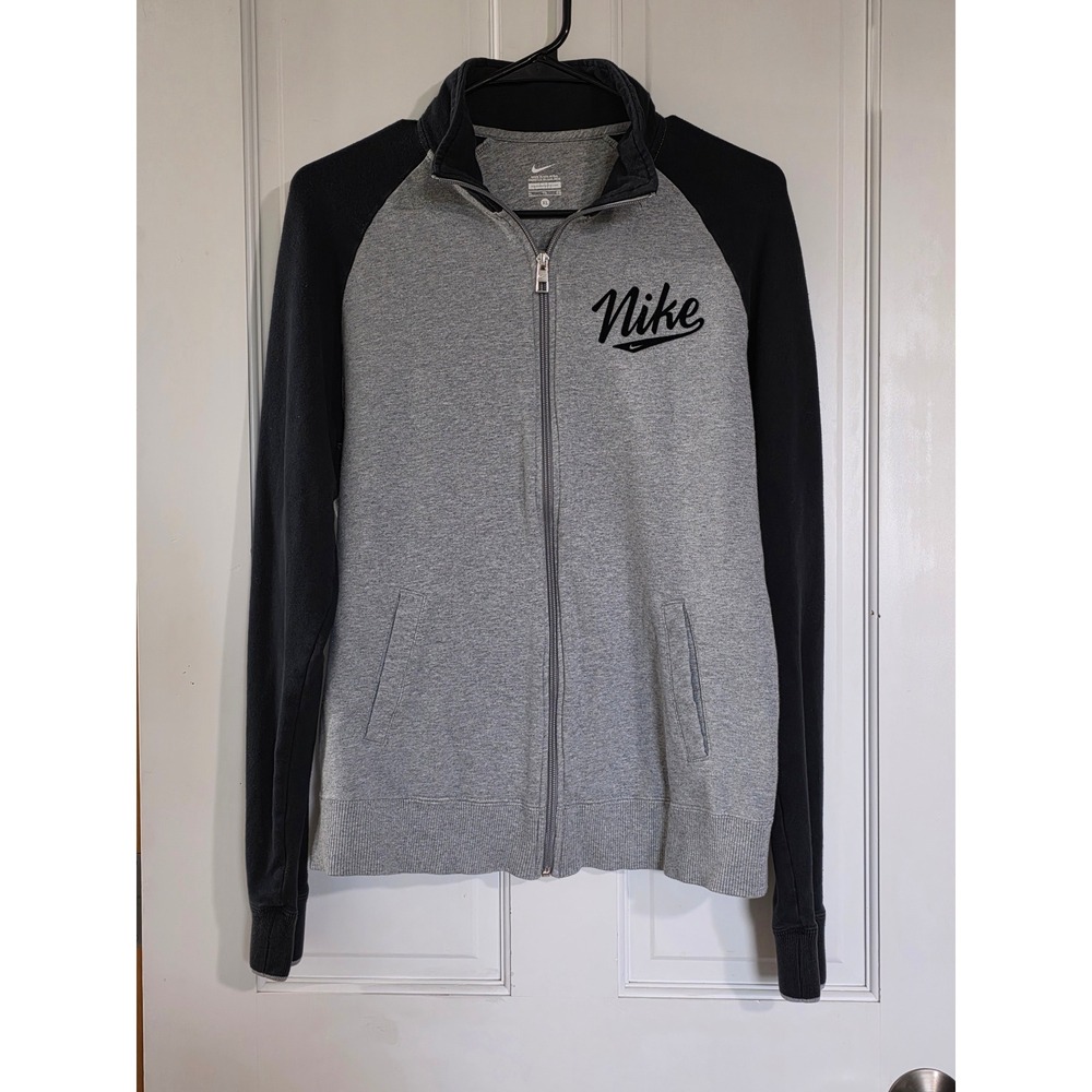 Nike Womens Full Zip Track Jacket Grey Black Raglan XL 419743-067 Retro Y2K